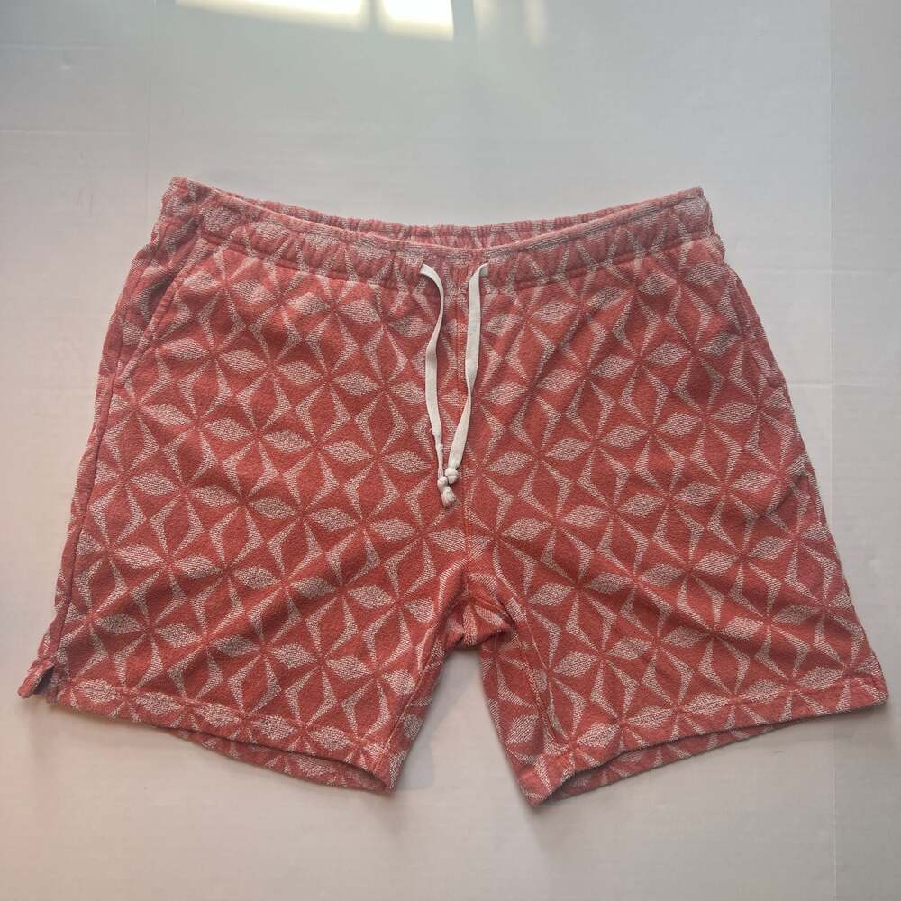 Todd Snyder New York Men's Geometric Pattern Towel Terry Drawstring Shorts XL